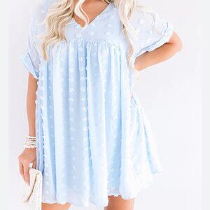 Light Blue Swiss Dots Baby Doll Dress